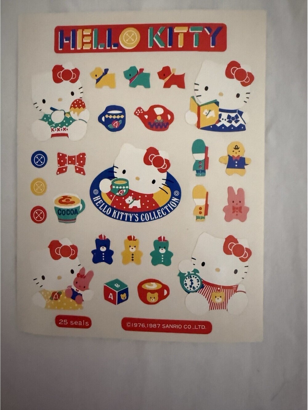 Vintage 1987 Sanrio Hello Kitty Sticker Sheet - Cocoa Collection 25 Seals Japan